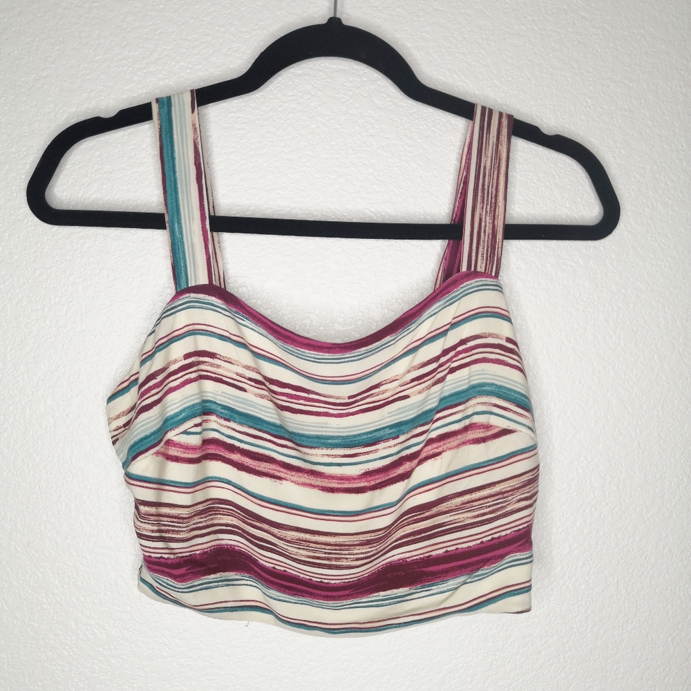 *Society + Stitch Teal & Cream Fitted Crop Top Cottage Coastal Core Peasant